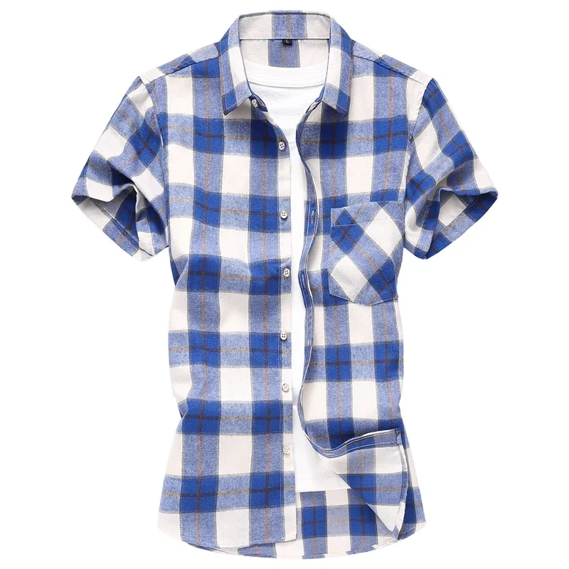 Summer New Men\'s Plaid Short Sleeve Shirt Fashion Casual Brand Shirt Male Business Social Dressing Tops Teenager Office Shirt