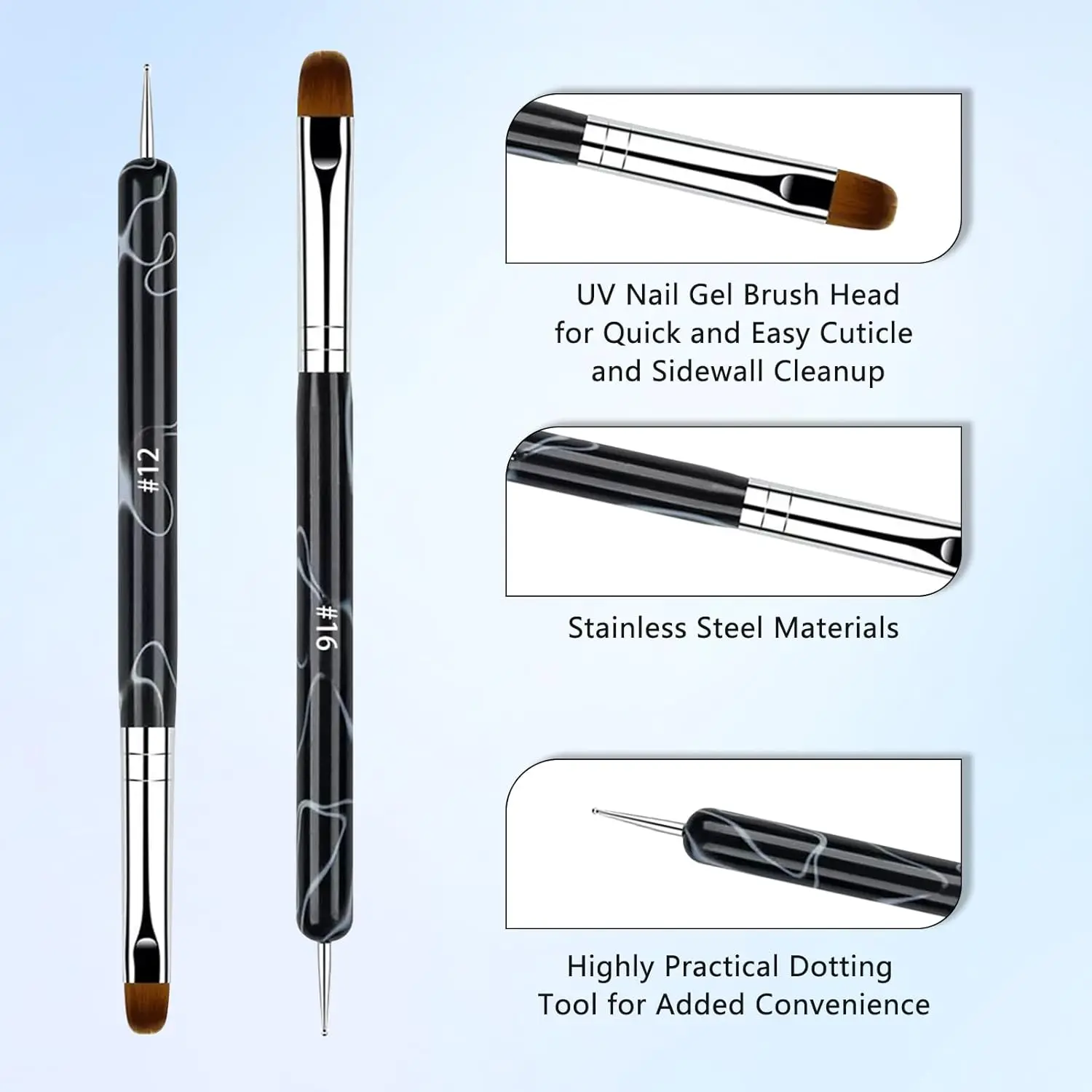 4-teiliges Set Doppelendiger UV-Gel-Nagelbürsten, Zwei-Wege-Poly-Gel-Builder-Bürste mit Dotting-Tool für Nagelverlängerung, Maniküre, DIY – Detail 3