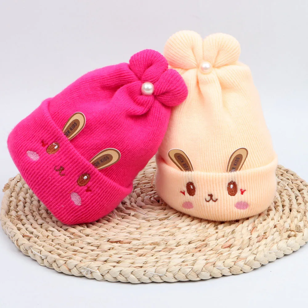 Cotton Newborn Baby Cashmere Fetal Cap Autumn Winter Girl Boy Woolen Hats Cute Bunny Cartoon Warm Caps For Kids 0-9 Month