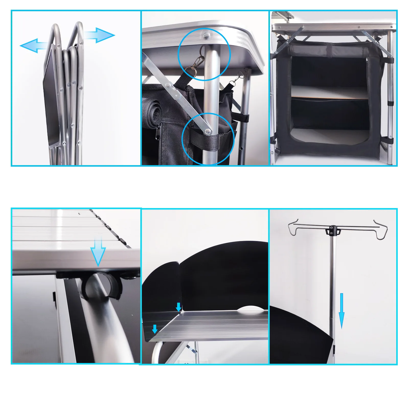 Outdoor camping mobile kitchen aluminum folding table with cloth cabinet