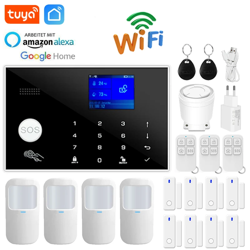 Wifi GSM System alarmowy Bezpieczeństwo w domu Zestaw alarmowy antywłamaniowy Czujnik otwarcia drzwi Inteligentne życie Tuya App Control Suit Alexa