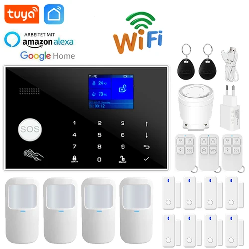 Sistema de alarma Wifi GSM, Kit de alarma antirrobo de seguridad inalámbrica para el hogar, Sensor de movimiento abierto para puerta, traje de Control por aplicación Smart Life Tuya Alexa