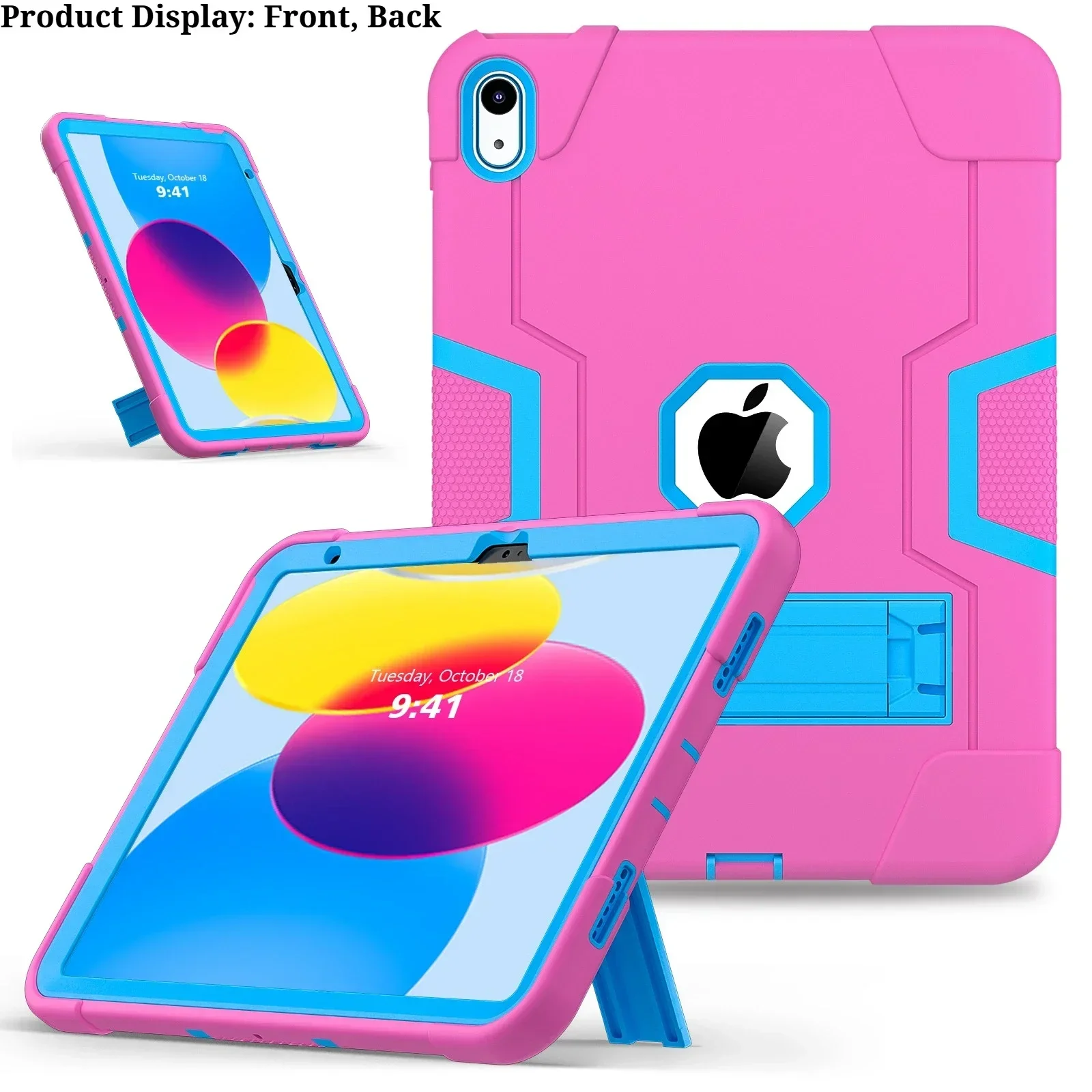 Case for iPad Kids 7th8th 9th 10th Gen A16 11th 12th-Multi-Angle Kickstand Shockproof Cover Pink Blue for iPad 10.2 10.9 11 Inch