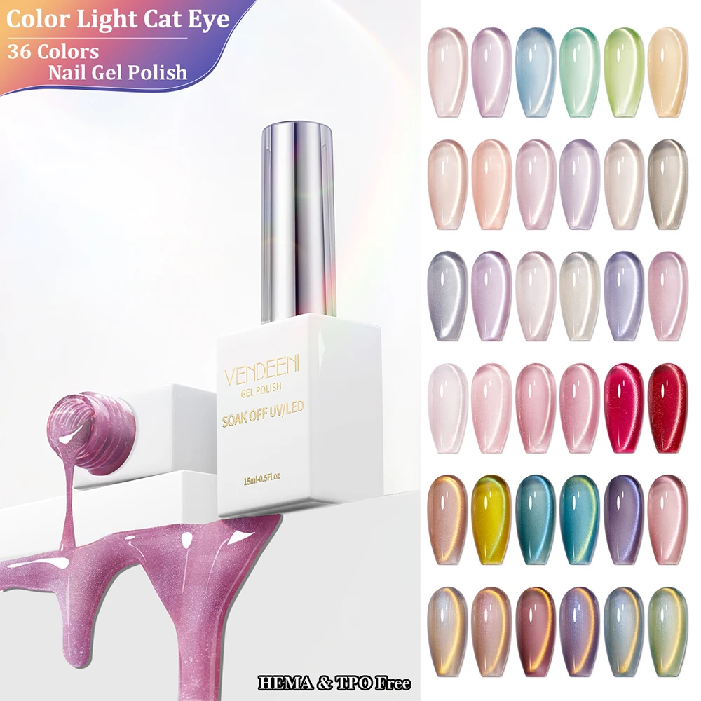 

Vendeeni 36 Colors/set Dopamine Series Glitter Cat Eye Gel Nail Polish UV Jasmine Crystal Varnish With Color Card TPO/HEMA FREE