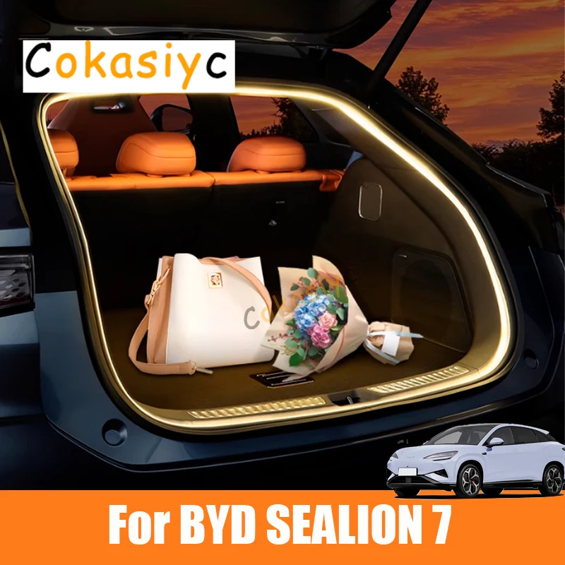 For BYD Sealion 7 EV Sea lion 07 2024-2026 Car Rear Trunk Brighten LED Strip Lighting Waterproof Flexible Interior Accessories