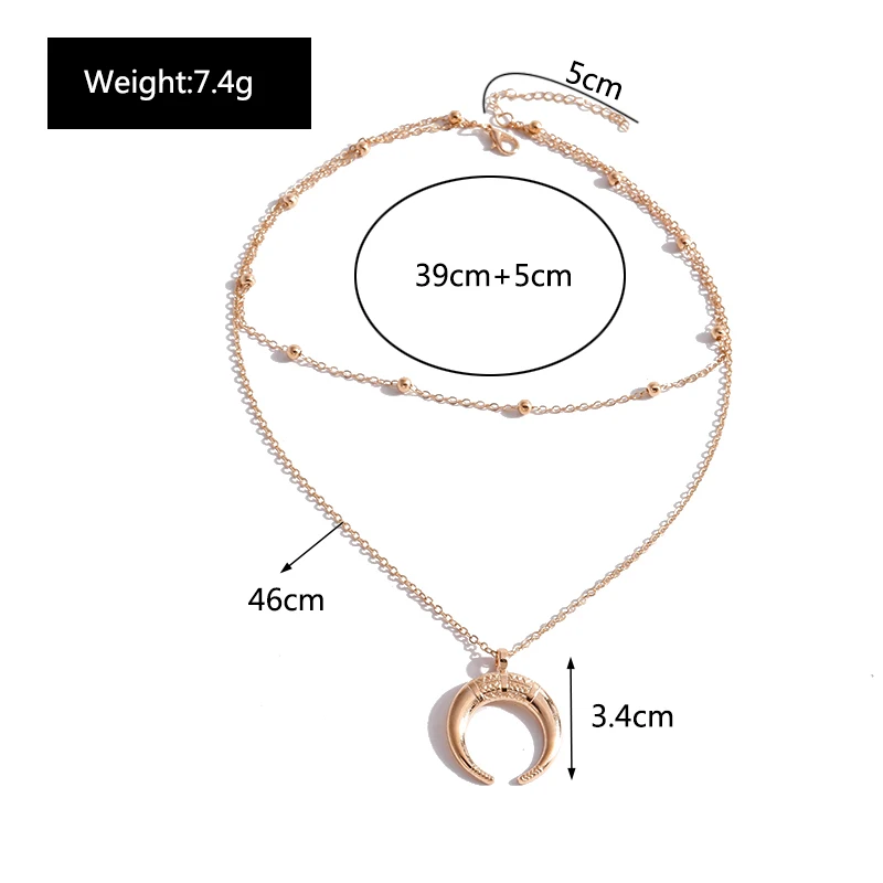 Aihua Mode Gold Farbe Doppel Schicht Mond Anhänger Halsketten für Frauen Luxus Design Glänzende Choker Halskette Schmuck Geschenke – Detail 9