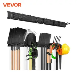 VEVOR Garage Tool Organizer Wall Mount Yard Garden Heavy Duty Storage Rack with Adjustable Hooks Rails for Shovels Trimmers Hose