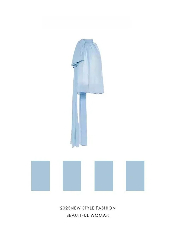 

Hanging Neck Sash Design Shirt Elegant Loose Fit French Style Top for Young Women Summer Season High Waist Design