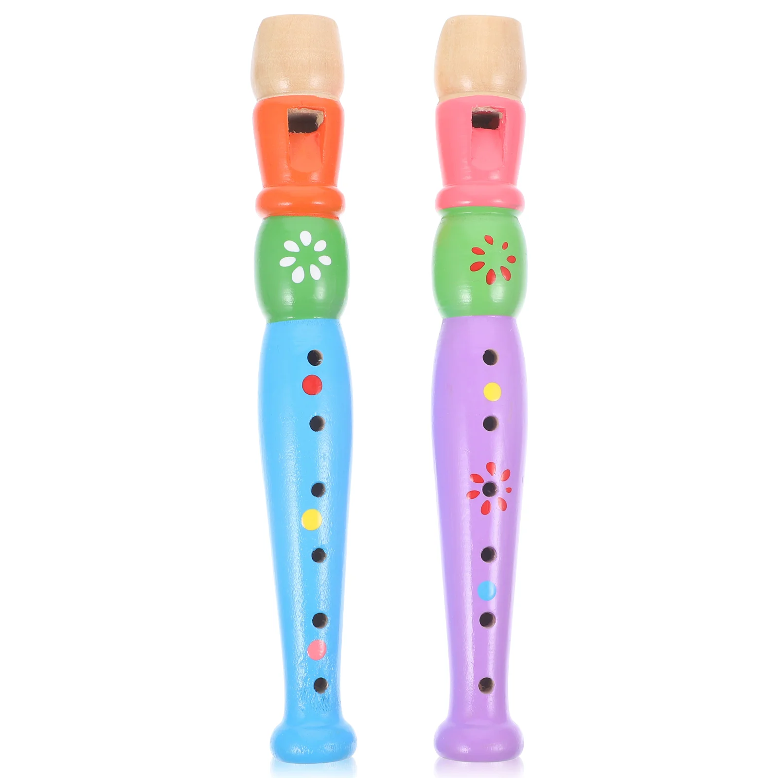 2 Pcs 6 Hole Piccolo Kids Flute Musical Instruments Wooden Children's Toys for Voice Recorders Cartoon