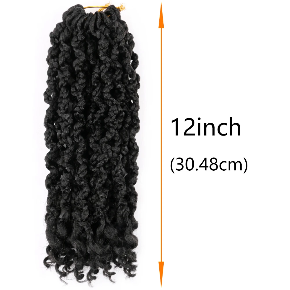 Dairess-trenzas de caja de diosa para mujer, puntas rizadas, cabello de ganchillo de 12 pulgadas, cabello trenzado de mariposa Bohemia preenrollado