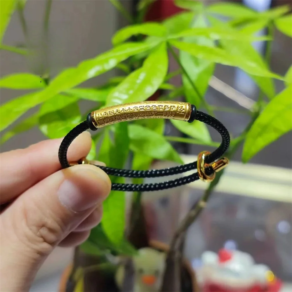 Men Women 14K Gold Plated Stainless Steel Heart Sutra Tube Wire Rope Bracelet, Couple Matching Bangle