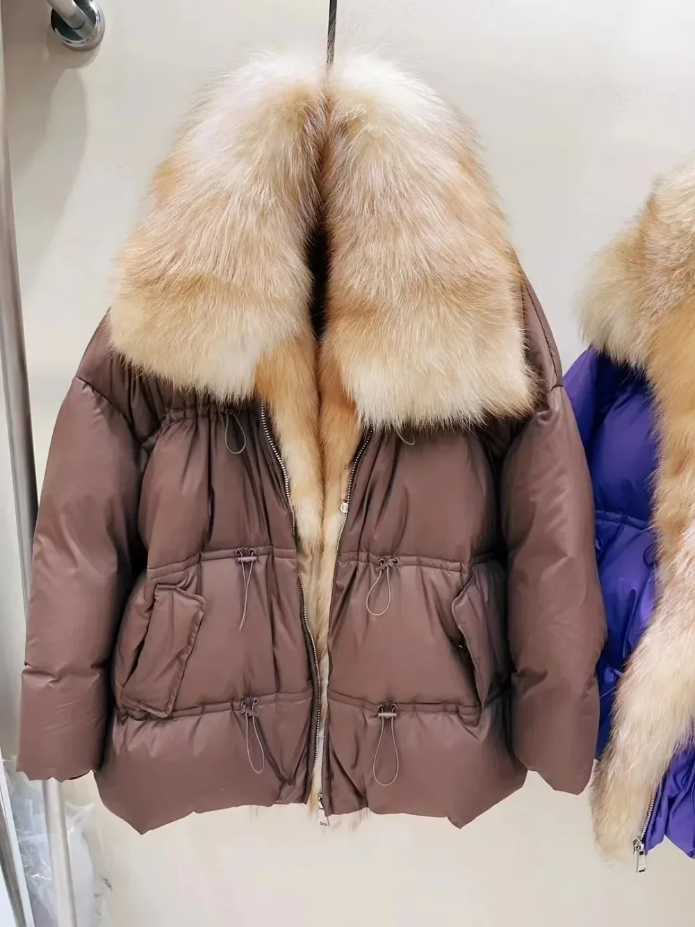 New Duck Down Coat Loose Fashion Luxury Outerwear Streetwear Real Fox Fur Big Collar Winter Jacket Women Natural Thick Warm