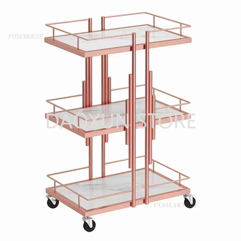 Professional Golden Iron Salon Trolleys Modern Beauty Salon Auxiliary Cart With Wheels Salon Furniture Professional Tool Trolley