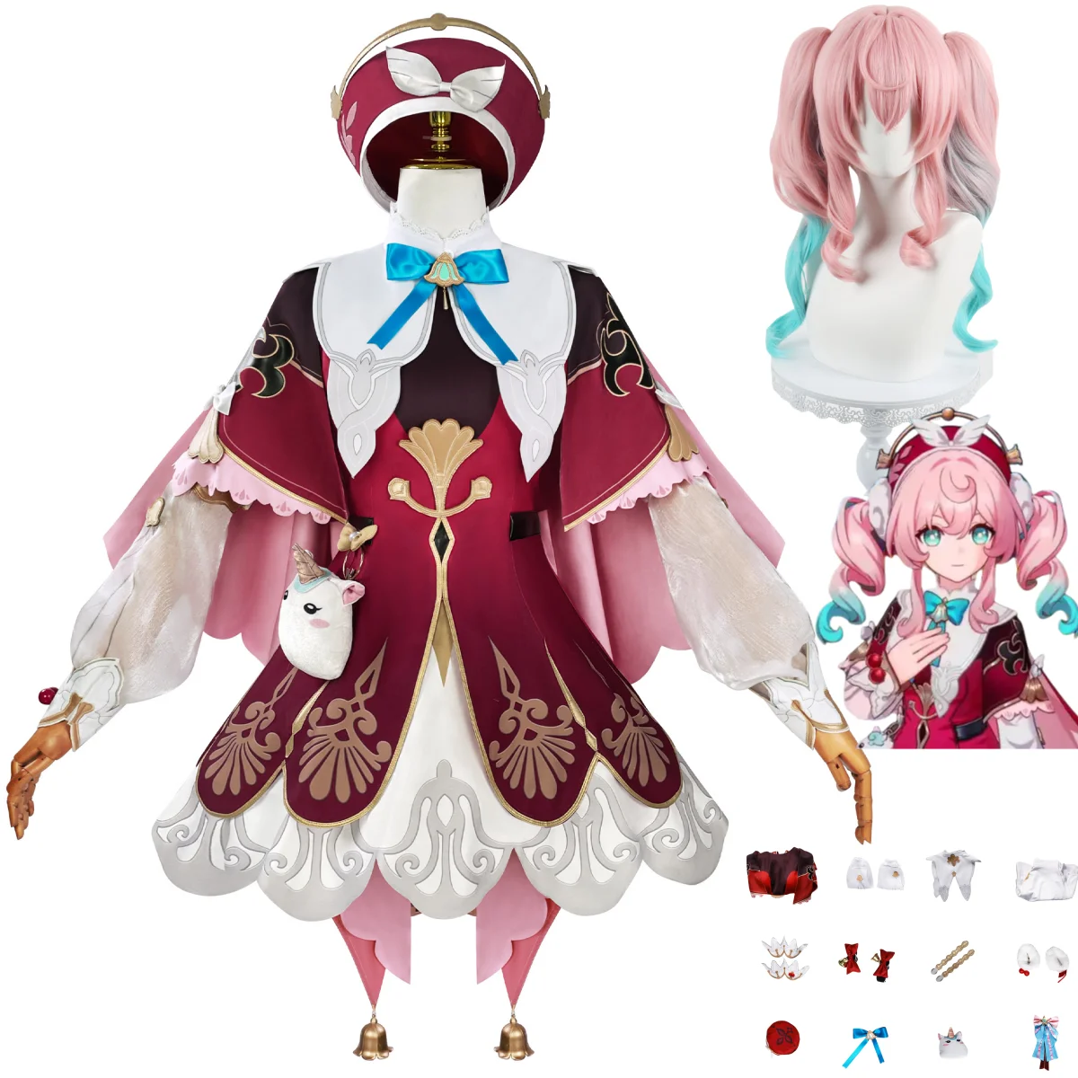 

Game Honkai: Star Rail Hyacinthia Cosplay Costume Wind Red Lolita Dress Shawl Hat Wig Adult Woman Kawaii Birthday Party Suit