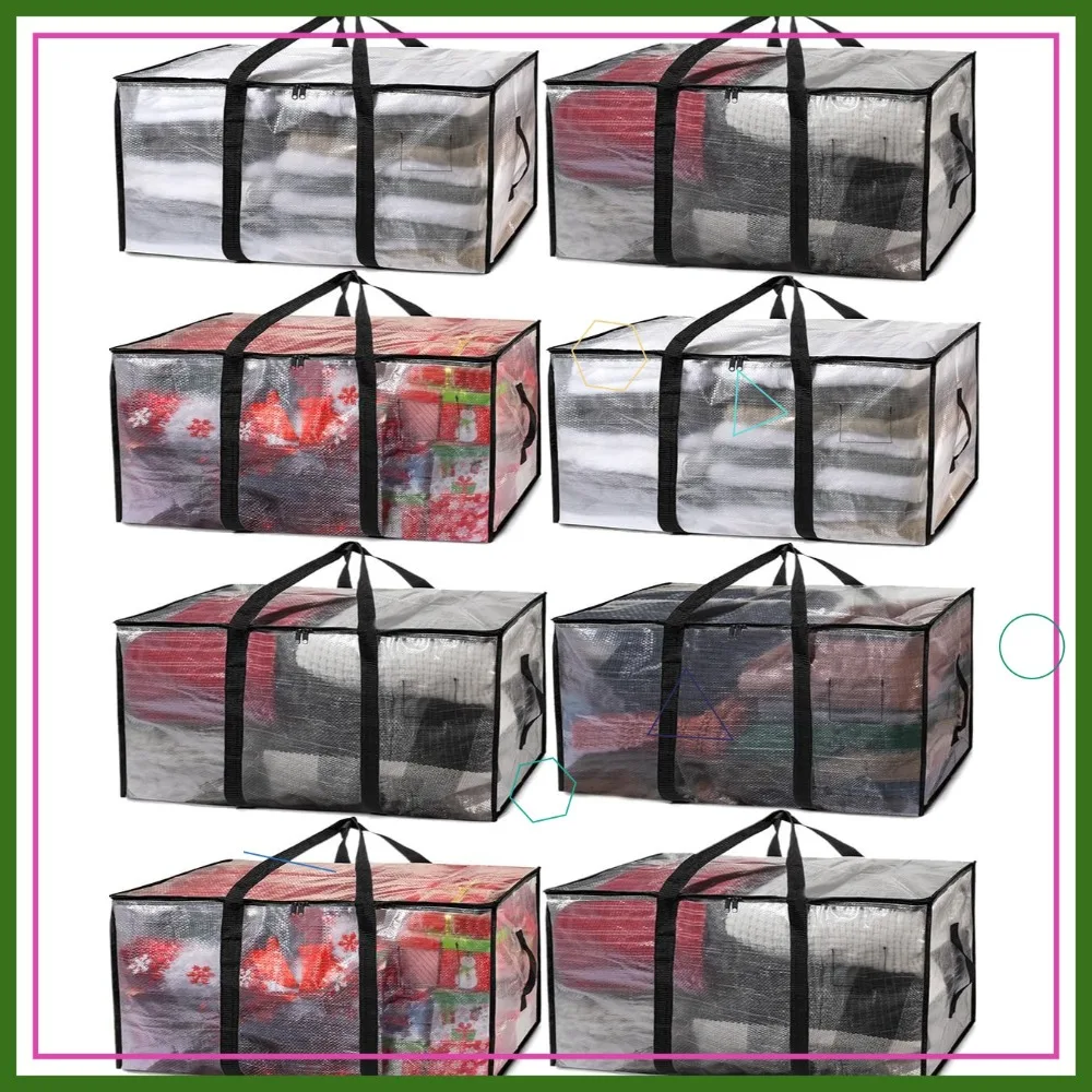 

Прочные прозрачные сумки для хранения с крышками, ремнями для рюкзака и молниями - набор из 8 штук для переезда или студенческого общежития