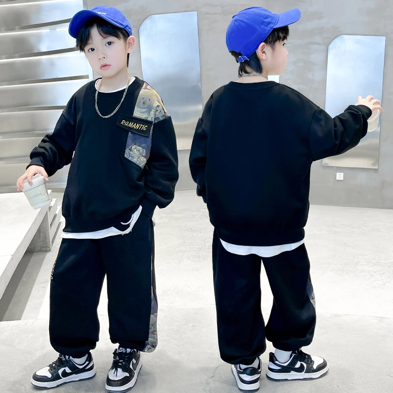 

New men's autumn clothing set, hoodie sports cool handsome minimalist Korean style high quality two-piece set..4-15year