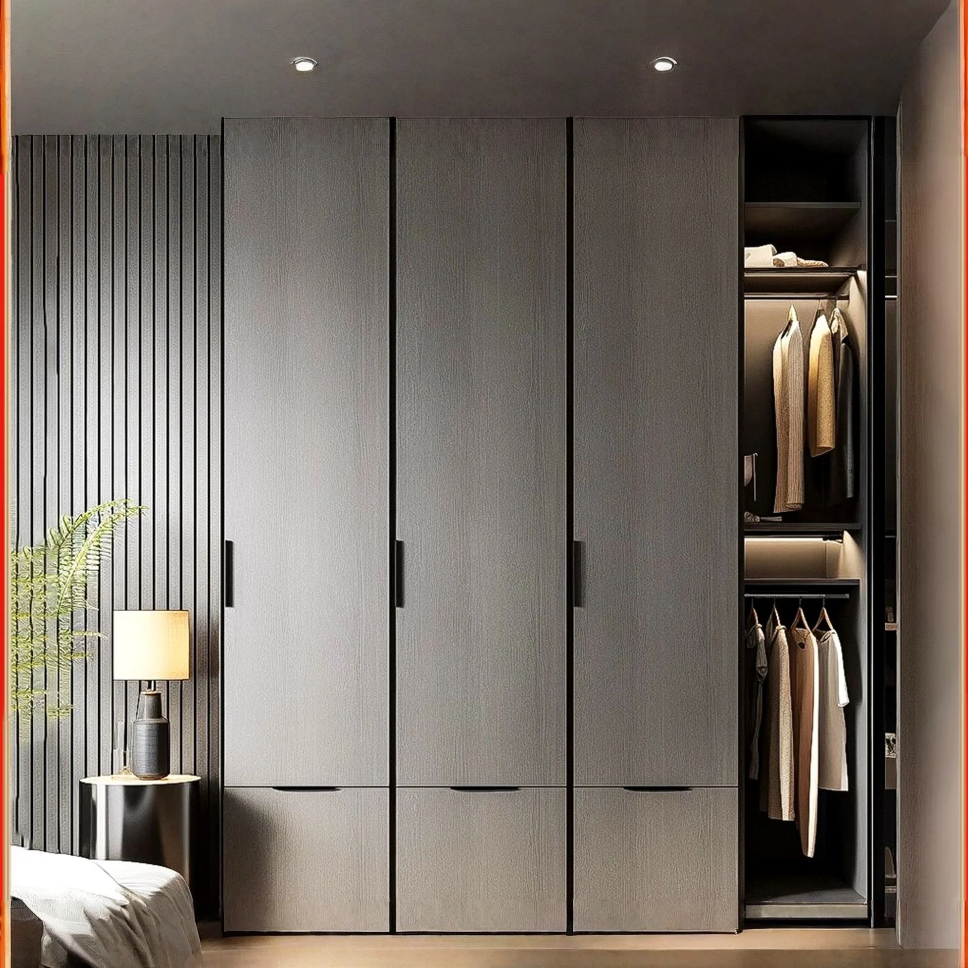 خزانة ملابس مصنوعة حسب الطلب وحديثة وبسيطة من سبائك الألومنيوم وأبواب زجاجية وتصميم قائم بذاته لغرفة نوم الفندق للاستخدام المتين #4