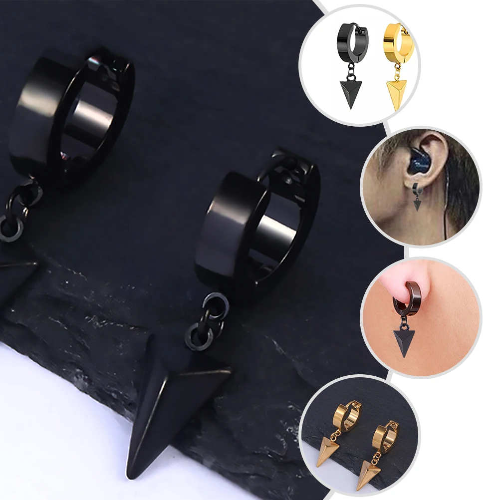 

6pcs Punk Style Couple Earrings Hip-Hop Street Triangle Pendant Titanium Steel Lightweight Durable Party Dance Decoration