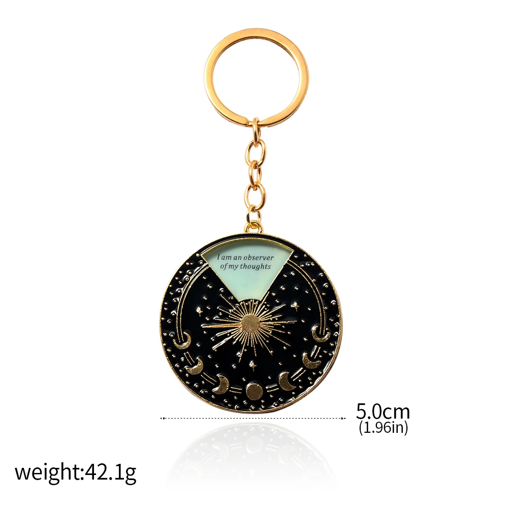 Bold Affirmations Spinner Interactive Keychain Moon Star Tarot Rotatable Metal Keyring for Men Woman Bag Car Jewelry Accessories