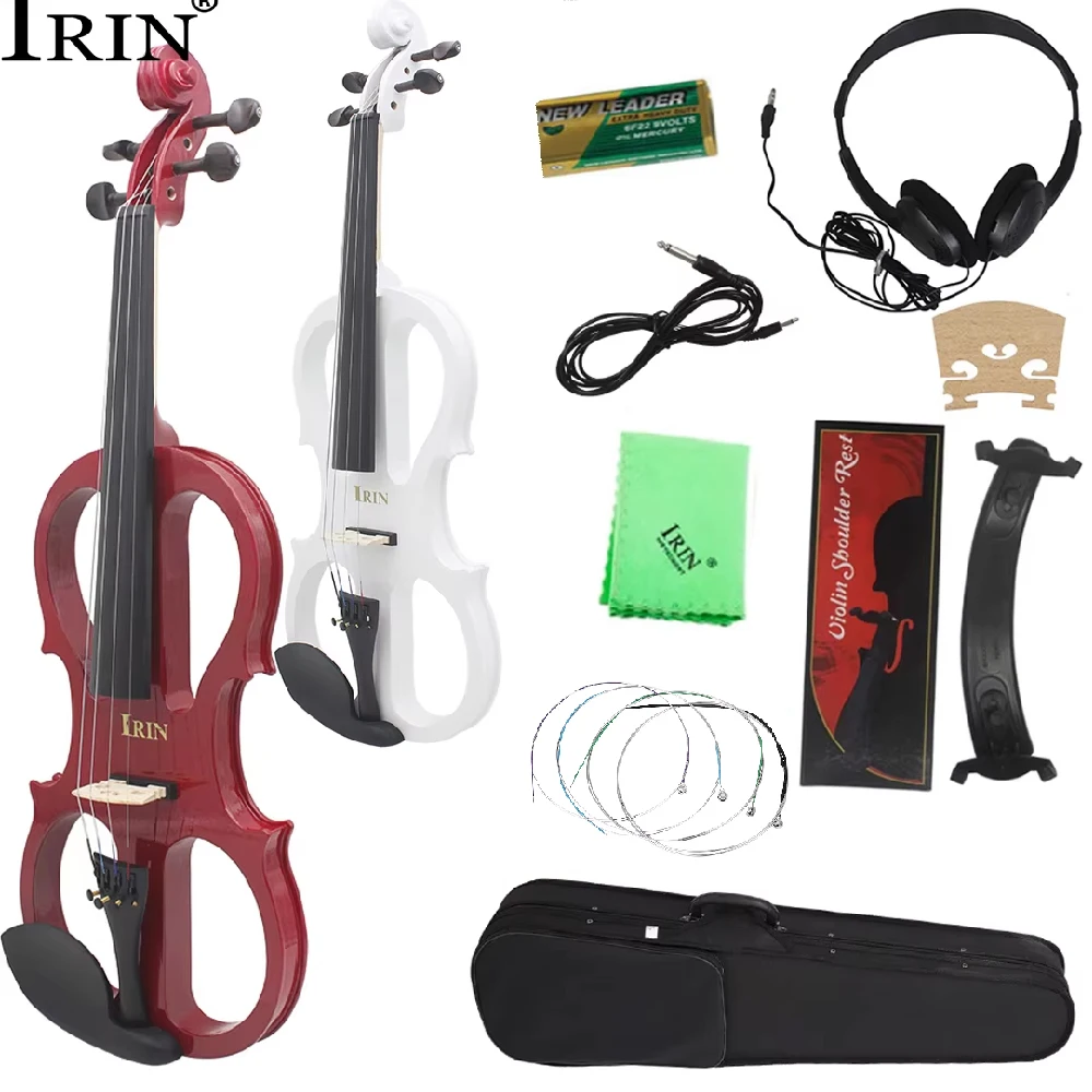 IRIN White Red 4/4 Electric Violin Maple Body Silent Electric Violin With Bow Case Headphone Connection Cable Fiddle Parts