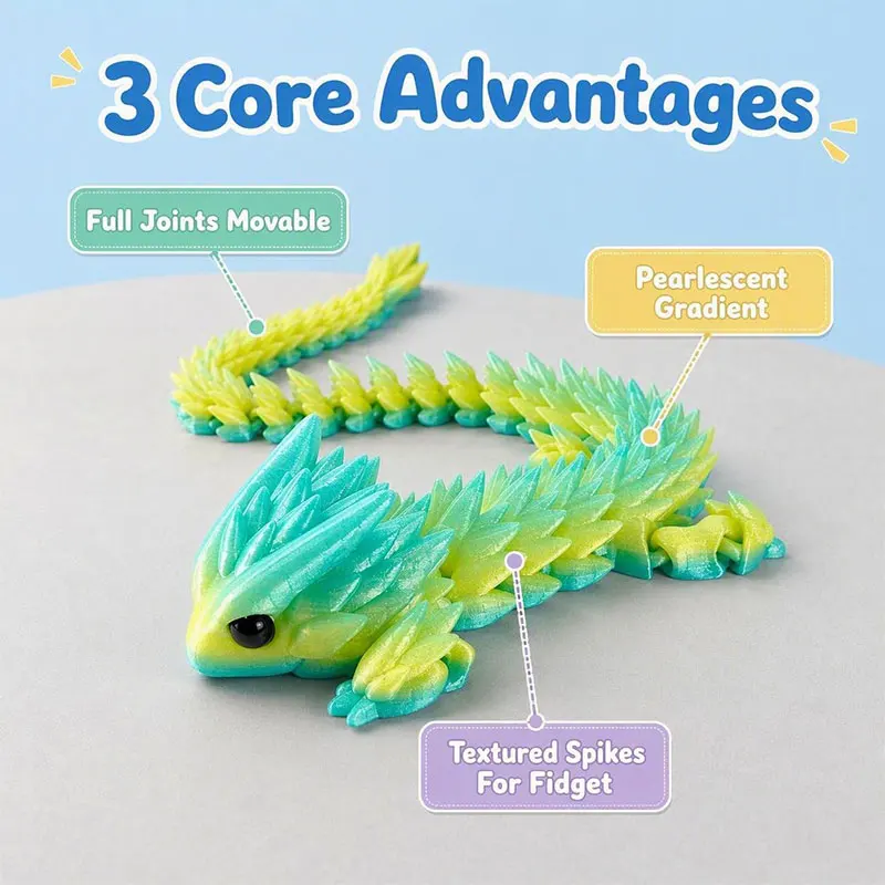 3D Printed Dragon Figurine Articulated Magic Dragon Sculpture Movable Desk Ornament Home Room Decor Craft Collectible Gift