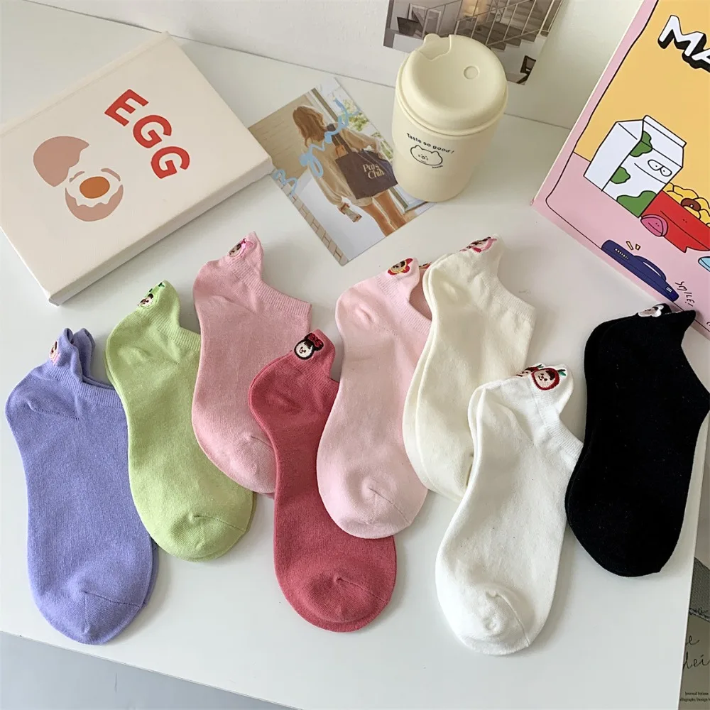 

Sweet Little Fresh Lolita Hosiery Cartoon Breathable Retro Casual Short Socks Embroidery Socks Harajuku Women's Cotton Socks