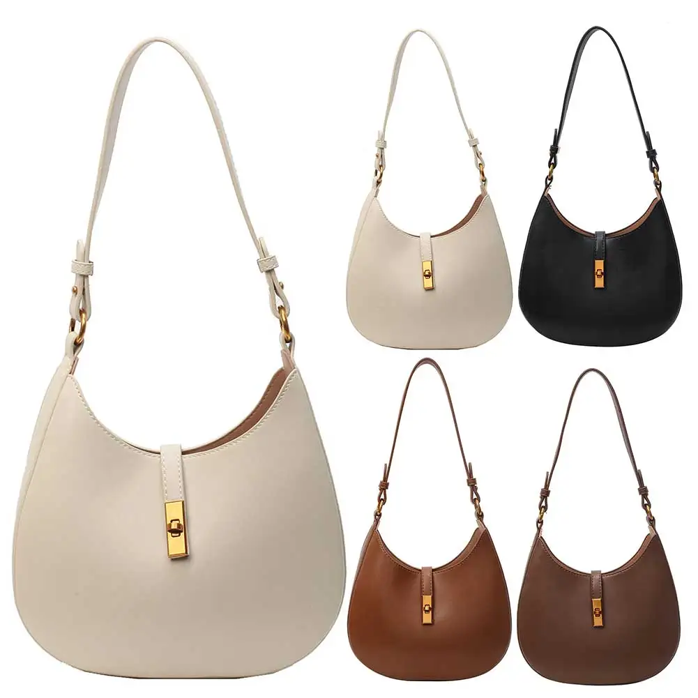 Women Trendy Half Moon Bag Large Capacity PU Stylish Crossbody Bag Solid Color Casual Satchel Bag for Shopping Commuting