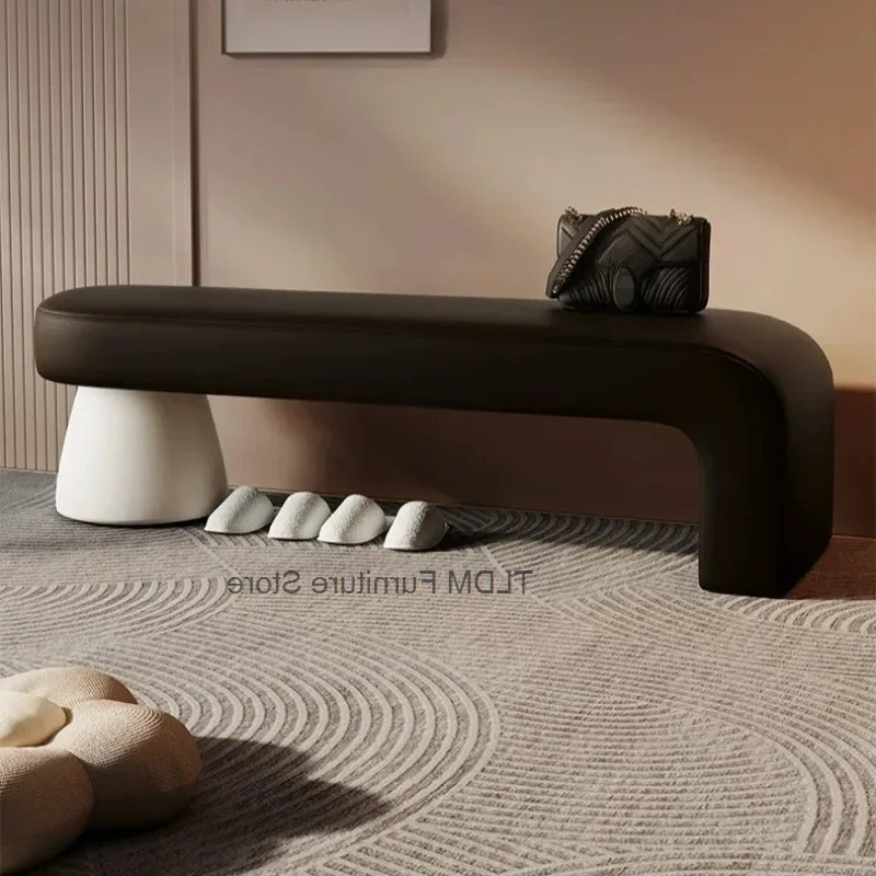 Legs Asymmetric Geometric Padded Bench Smooth Upholstered Surface & Rounded Bulb Support Long Rest Seat for Living Space