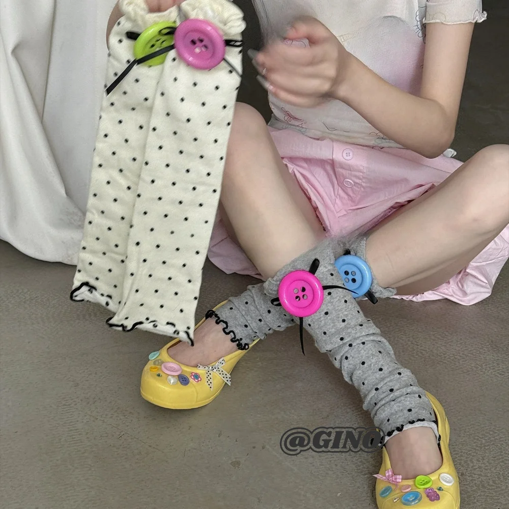 Summer Button Polka Dot Bow Ins Style Socks Dopamine Colorful Spicy Girl Trendy Y2K Subculture Lolita Cute Calf Socks