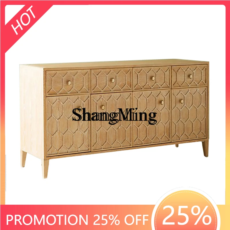 

CL retro solid wood log weathered white 4 doors drawers chest restaurant storage tableware storage cabinet