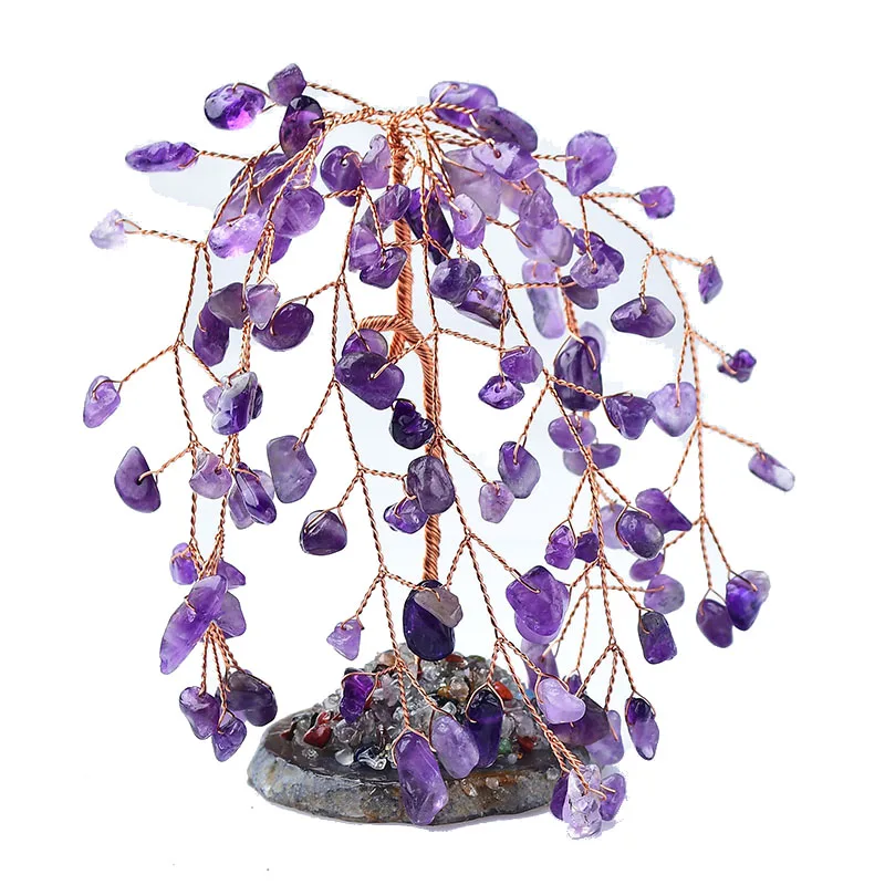 

1PC Natural Crystal Gravels Lucky Tree Willow Ornaments Chakra Tree Of Life Agate Slice Base Fengshui Crafts Home Decor Diy Gift