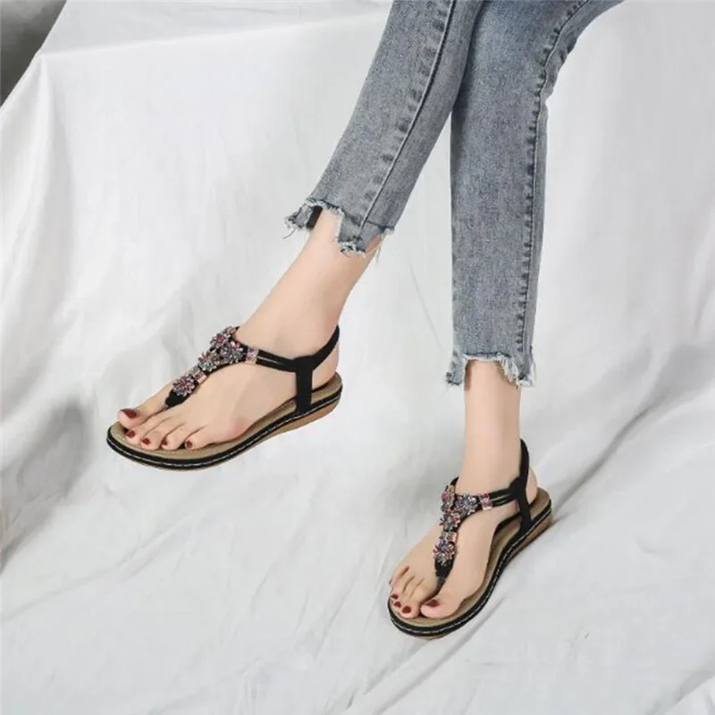 MVVJKE Summer new Shoes Woman flat bohemian sandals Sandalias Woman Shoes Woman thongs color rhinestones women sandals