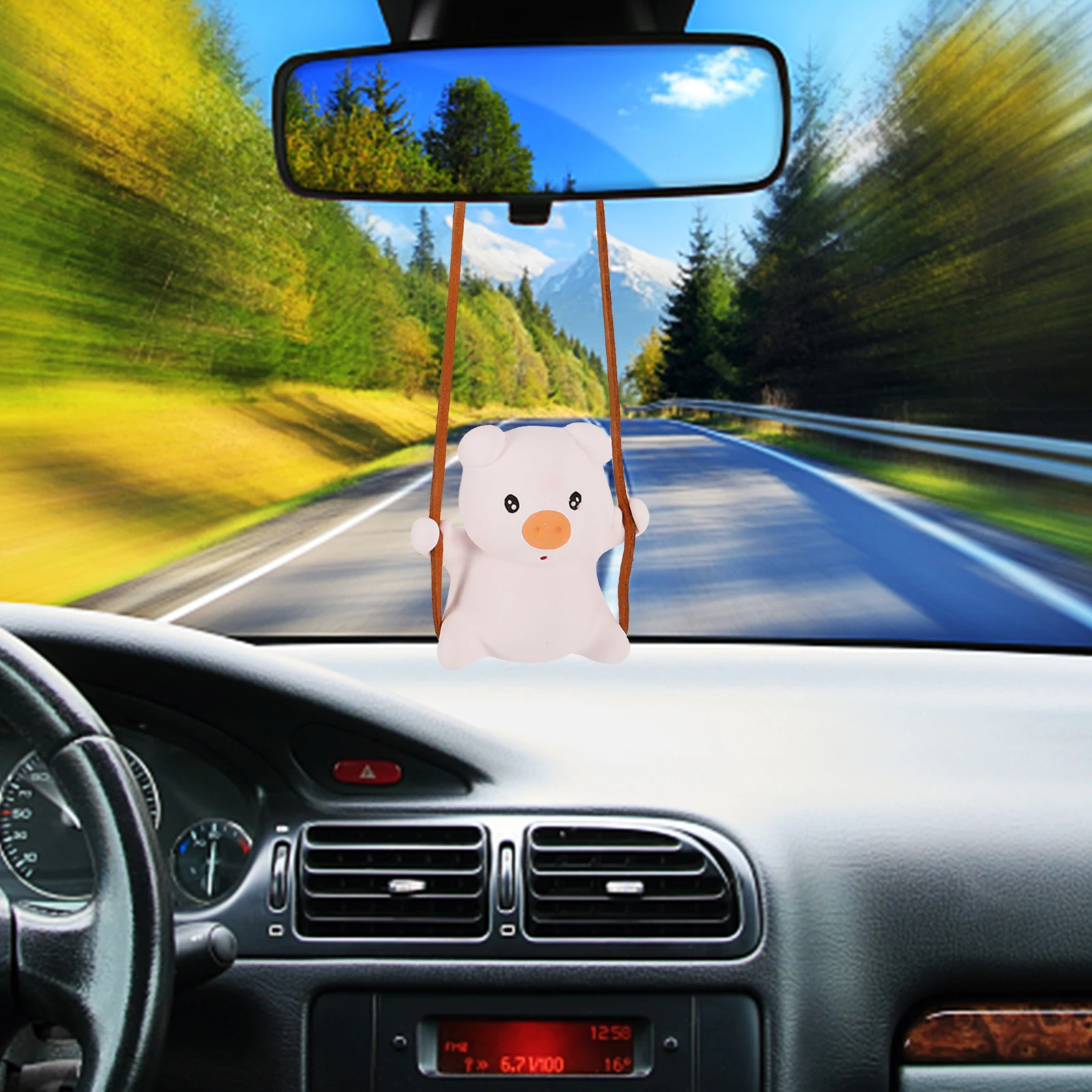 

Cute Pink Hanging Pendant Rearview Mirror Accessories Pig Car Hanging nament Durable Color Warm Atmosphere Car nament