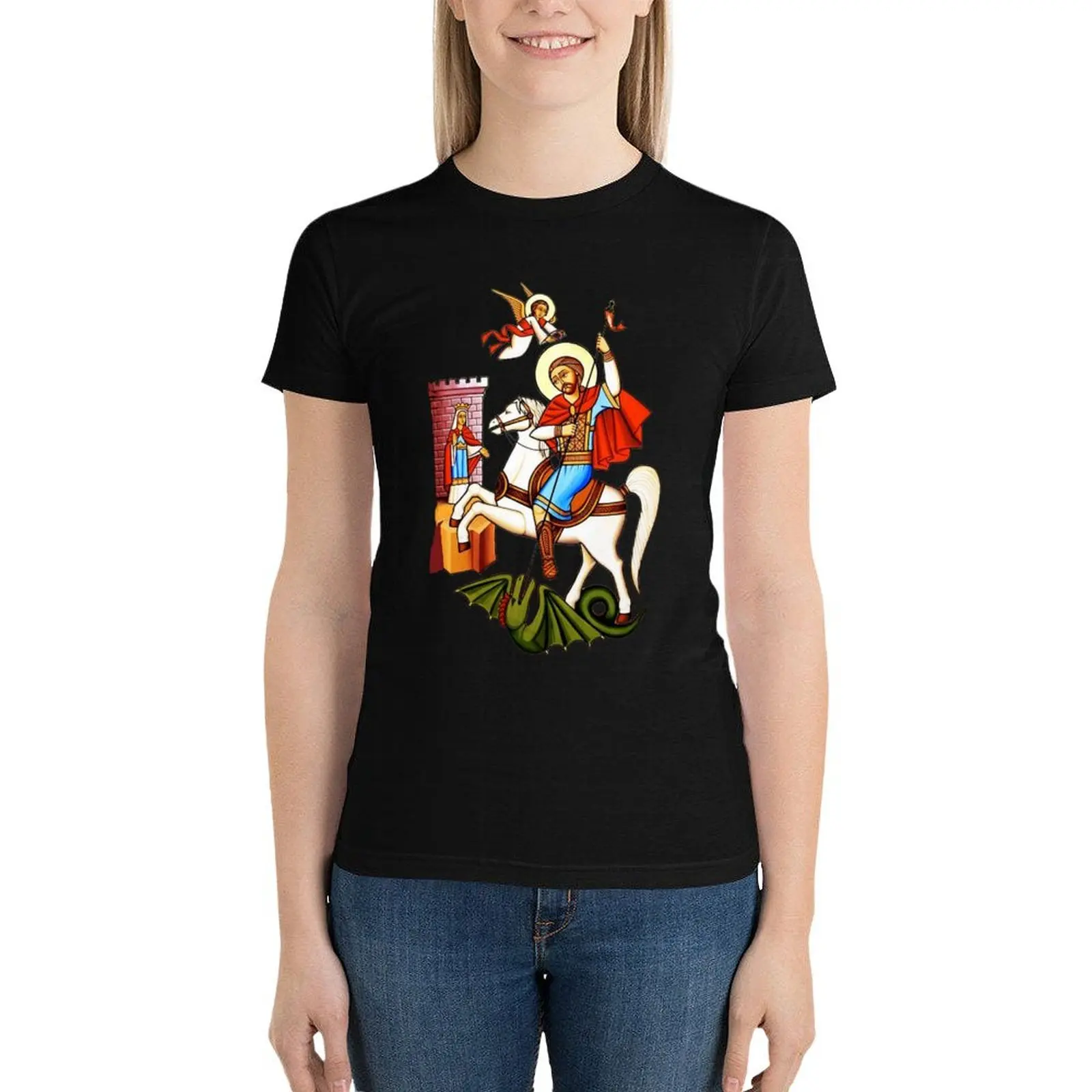 

Coptic art, Saint George the martyr. Egypt Coptic Church. T-Shirt summer clothes korean fashion cat shirts for Women