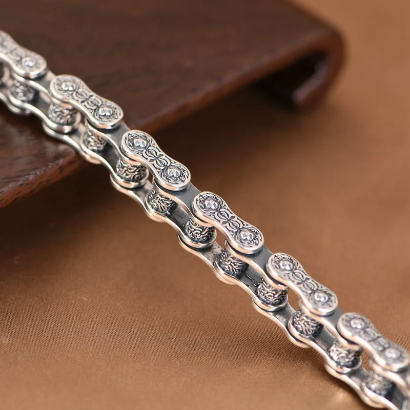 BOCAI ใหม่ S925 Silver Vintage บุคลิกภาพแฟชั่น Punk โซ่รถจักรยานยนต์เพชร Pestle สร้อยข้อมือผู้หญิงและผู้ชาย