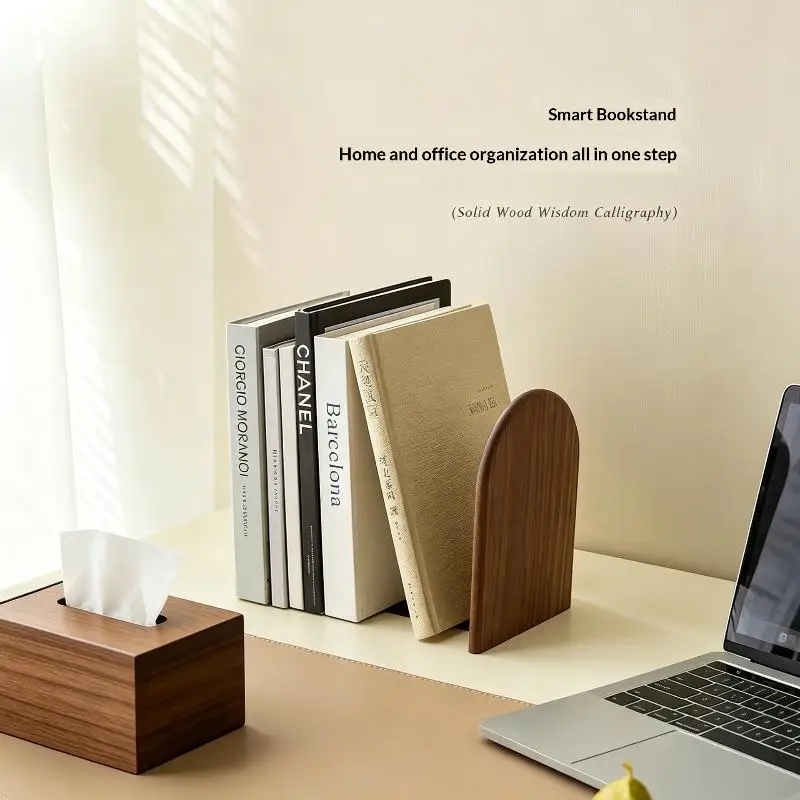 Nature Wooden Bookends Desktop Bookshelf Desk Organizer Office Home Book Accessories Storage Book Holder Wood Book Ends