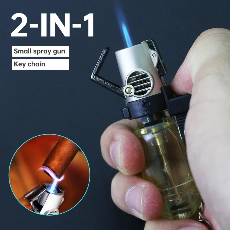 Portable Mini Gas Lighter Rechargeable Jet Butane Spray Gun Welding Torch Lighter Key Ring Lighters BBQ Outdoor Tools No Fuel