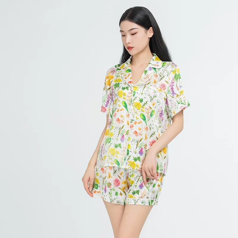 

Women's Pajamas Set Silk Sleepwear Button Down Tops and Shorts Pajama 2 Piece Suit Pyjama Femme Nightwear Loungewear for Summer