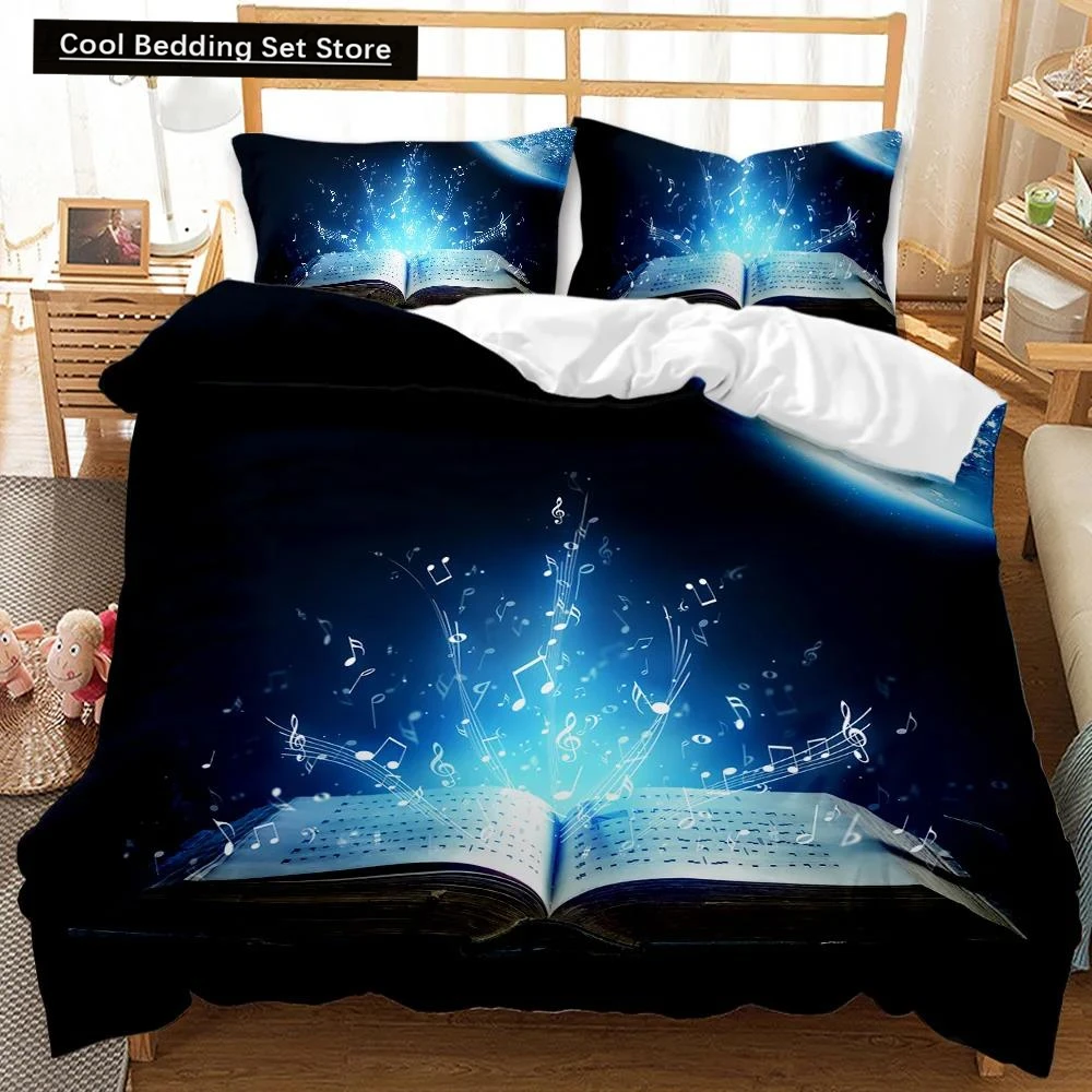 Book Duvet Cover Set Sheet Music Beating Notes Music Twin Polyester Bedding Set Pillowcase Kids Boys Girl Double Queen King Size