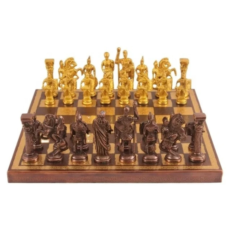 

Indian villa handmade brass chess with Greek Posiedon pieces - 12 '1 "antique home decor