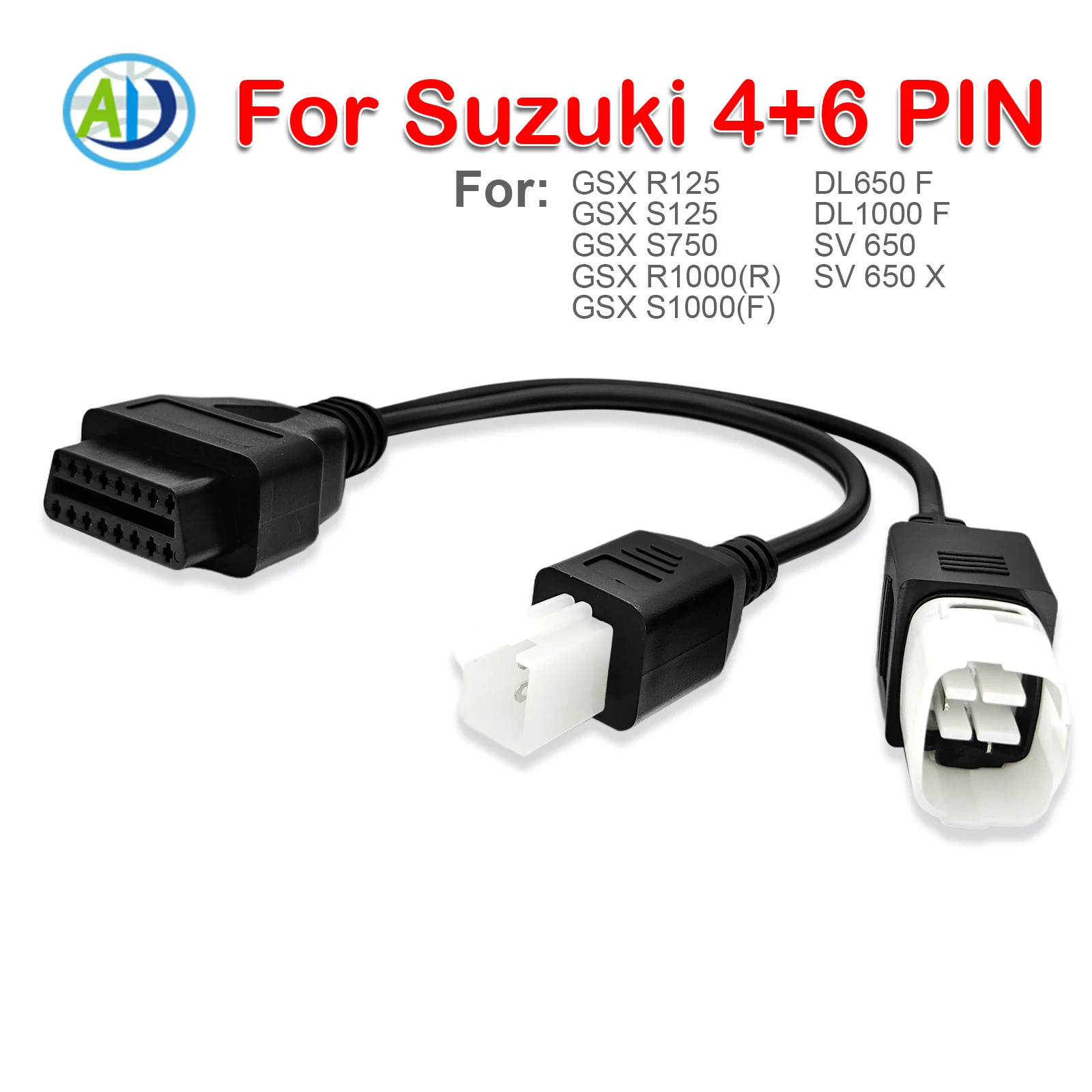 Motorcycle OBD Adapter for SUZUKI 4pin 6pin for GSX R125/S125/S750/R1000/S1000, DL 650F/1000F, SV650 OBD2 Diagnostic Connector