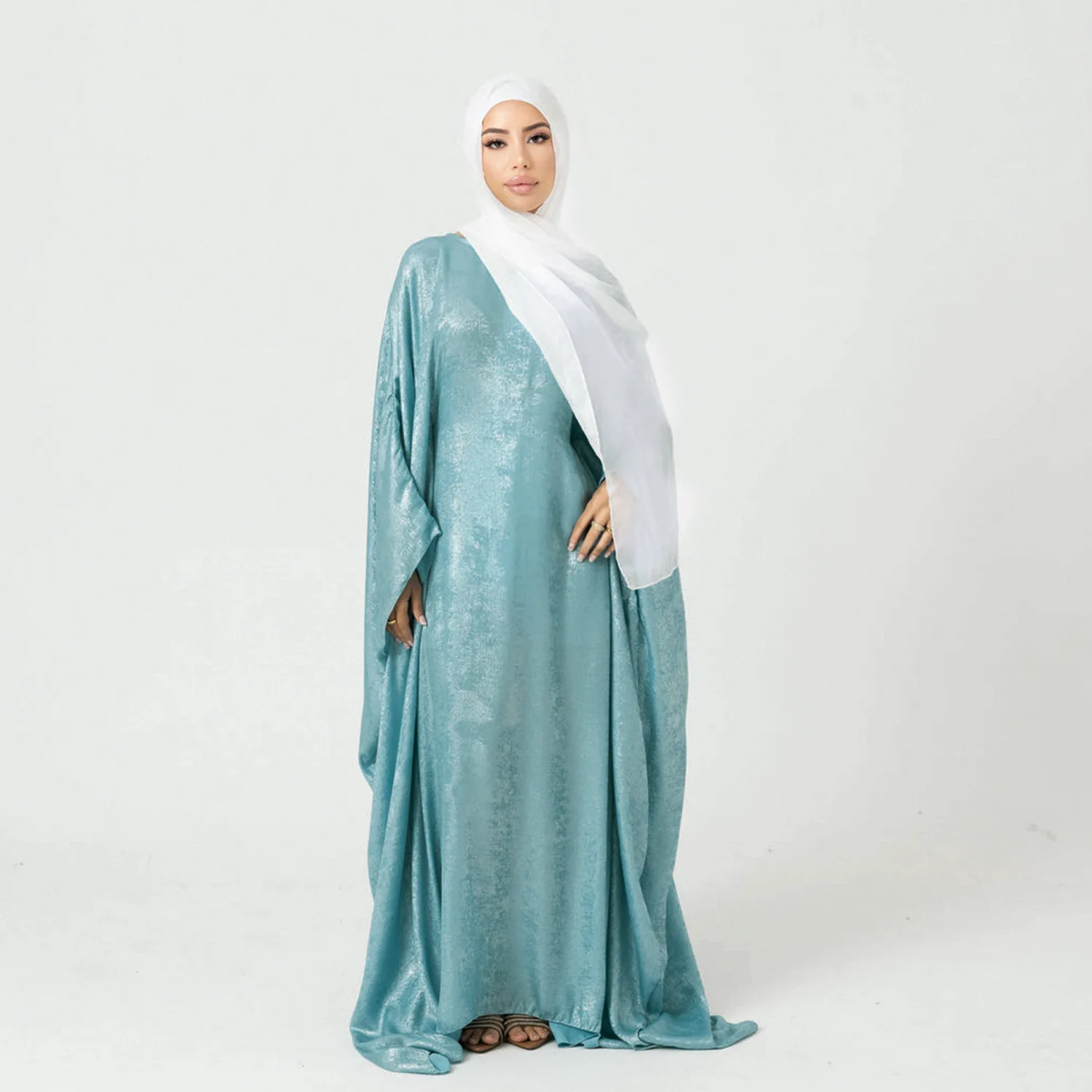 Błyszczące skromne kobiety mody sukienka muzułmańska z wiązać pasek wakacyjnym strojem islamska odzież motylem Kaftan długie szaty Abaya