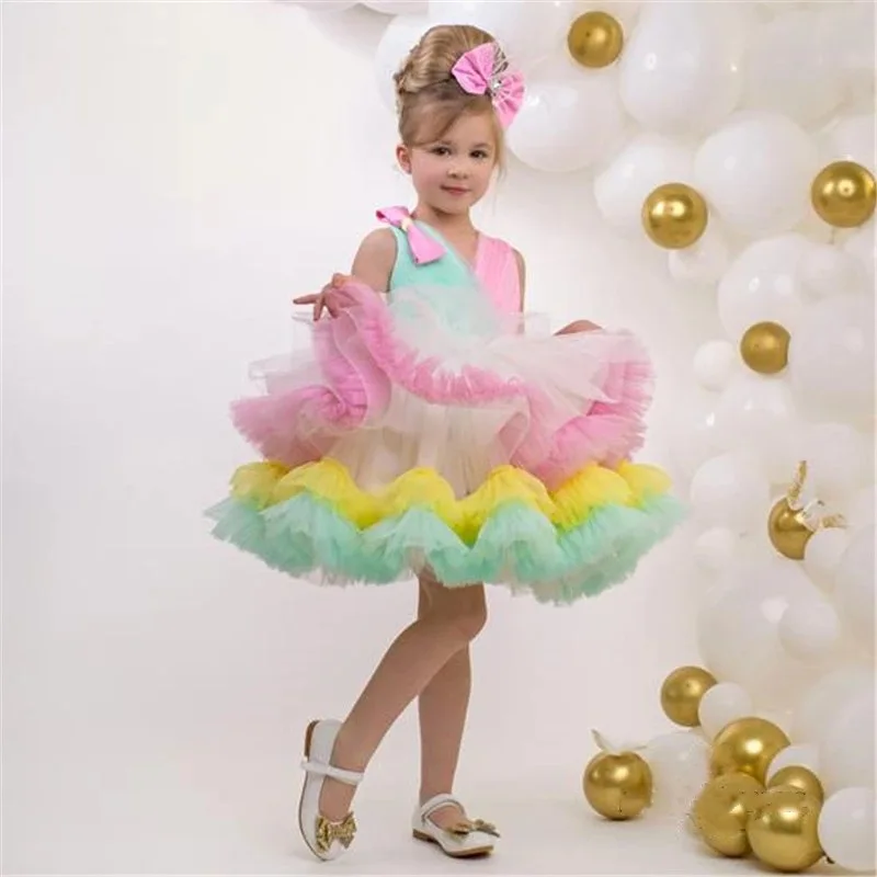 Mvozein Sleeveless Cake Dress Flower Girl Dresses Puffy Girl Wedding Party Dress Cute Baby Girl Dress Child Kid Birthday Dresses