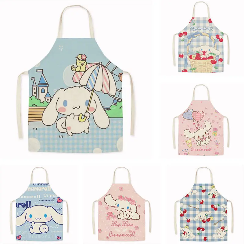 

Sanrio Cinnamoroll Kitty Cat Anime Kawaii Anti-fouling Sleeveless Apron Workwear Home Kitchen Cooking Baking Apron Cleaning