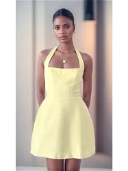 Summer New Women's Solid Color Halter Strap Dress women clothing 2024 New Fashion Dress for Women Backless Mini Red Party Dress