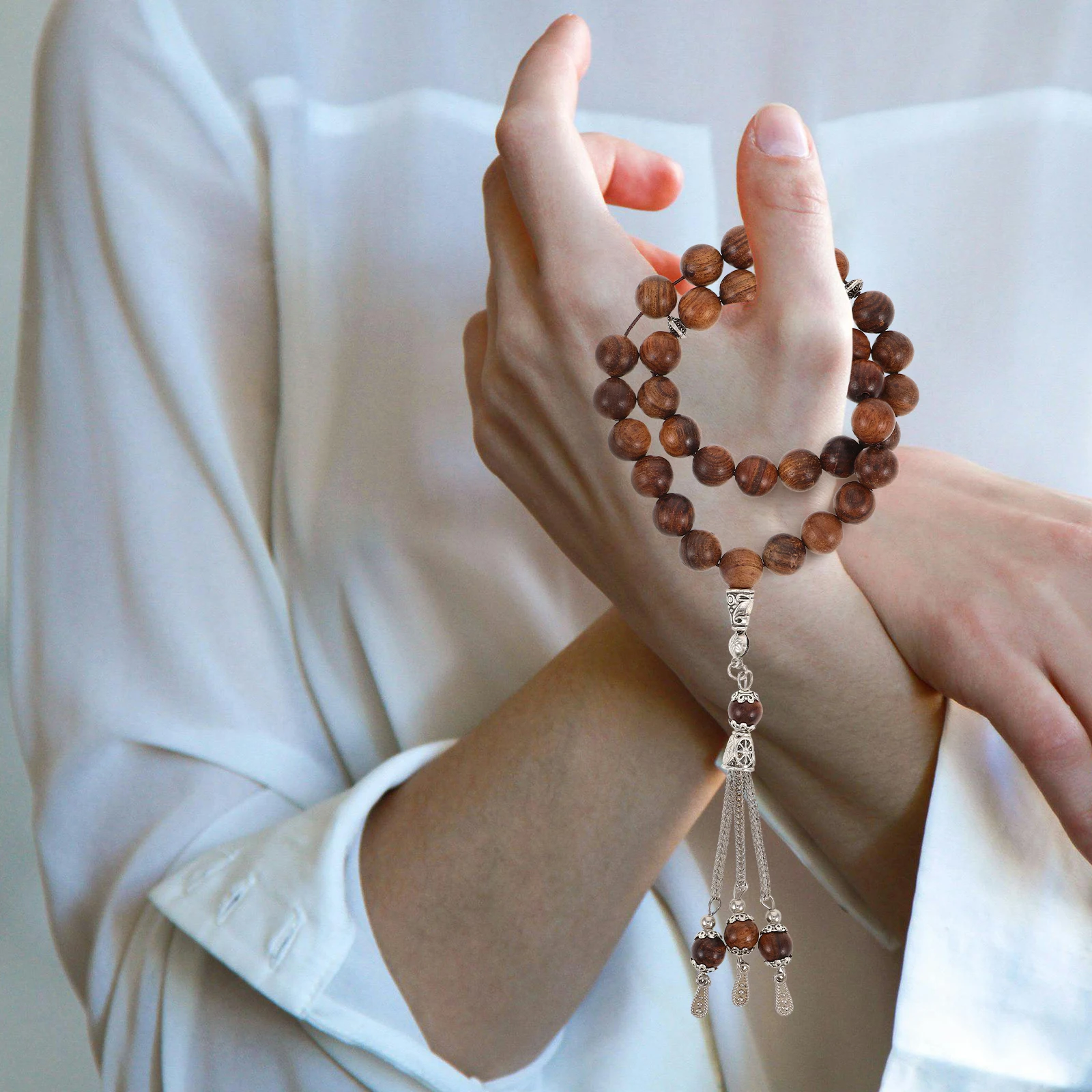 

33 Beads Wood Bracelet Handmade Rosewood Muslim Prayer Tasbih Islamic Meditation Brown Wooden Beads Middle Eastern Unisex Large