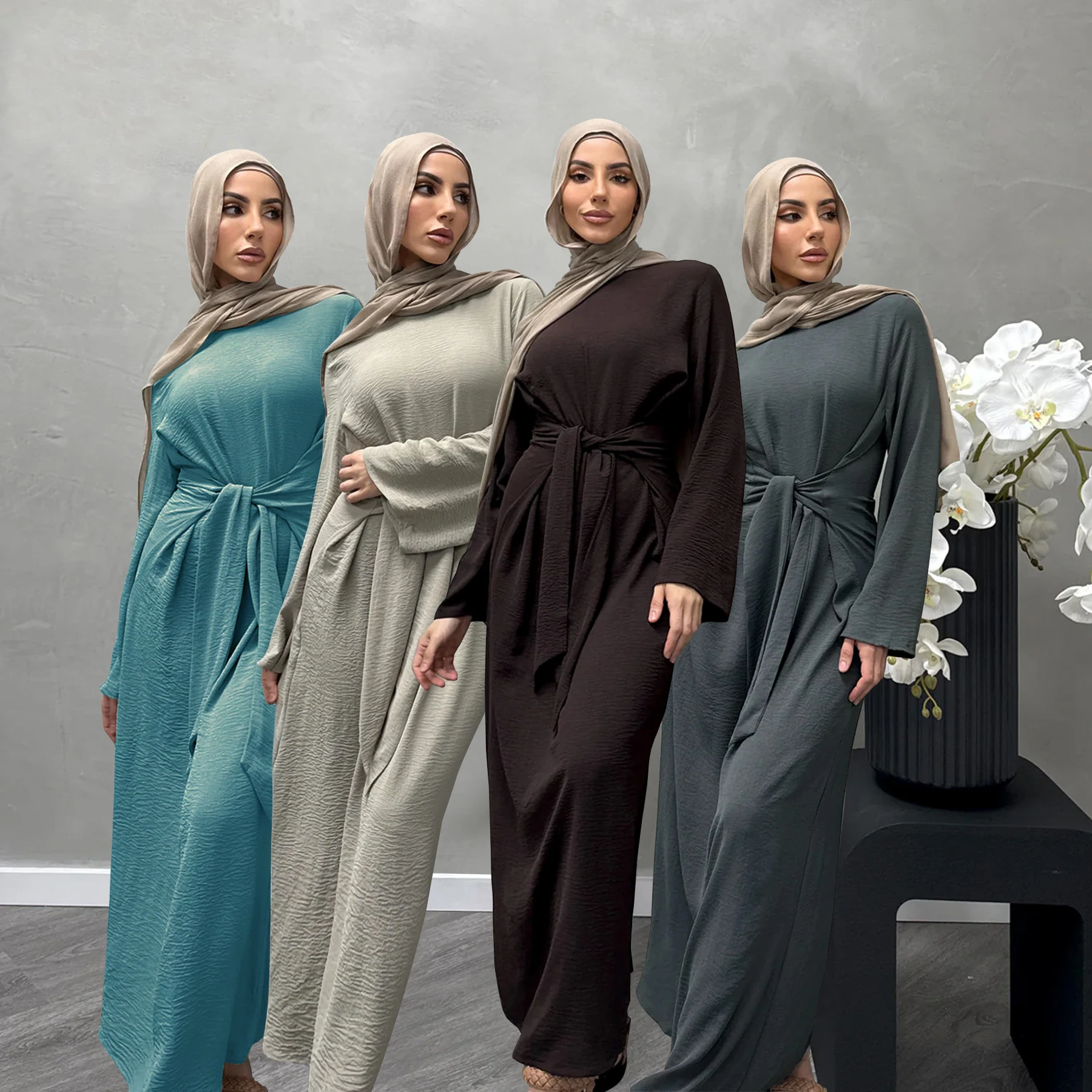 2024 Islamic Clothing Abaya Simple Woman Clothing Modest Womens Long Dresses Daily Wear With Belt Abaya Women Muslim Dress Robes