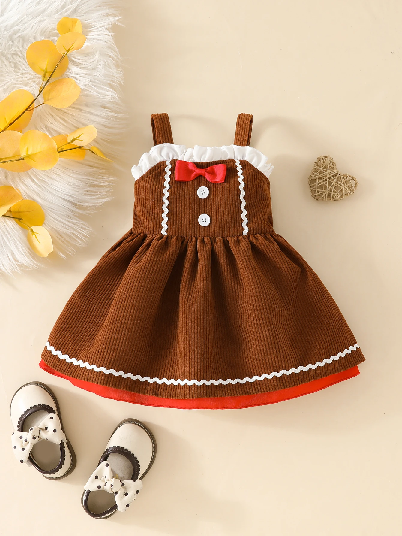 Thick Corduroy Fashionable and Cute Lady Bow Waist Suspender Skirt for Baby Girls in Autum Korean Retro Style Dress