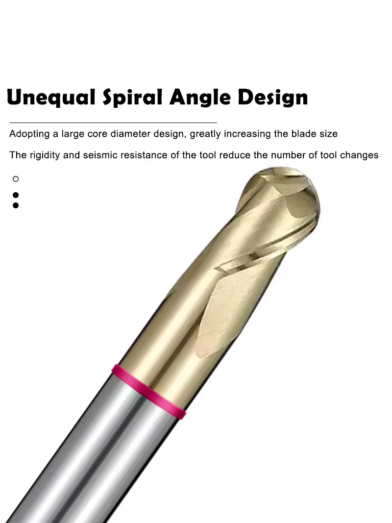 SHAZAM TGP-HRC60 2F Farbkreis-Kugelkopffräser aus Wolframstahl-Hartmetall mit AD-Beschichtung, Fräser, CNC-Mechanischer Schaftfräser – Detail 4