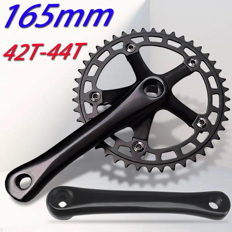 Fixed Gear 130BCD 165mm Bicycle Crankset Square Taper Hole Racing Retro Single Speed Crankset 42T 44T Chainring Bike Crank Arm